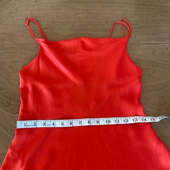 Zara Bright Orange Satin Effect Double Strap Cowl Neck Mini Dress Size Small - Picture 9 of 11